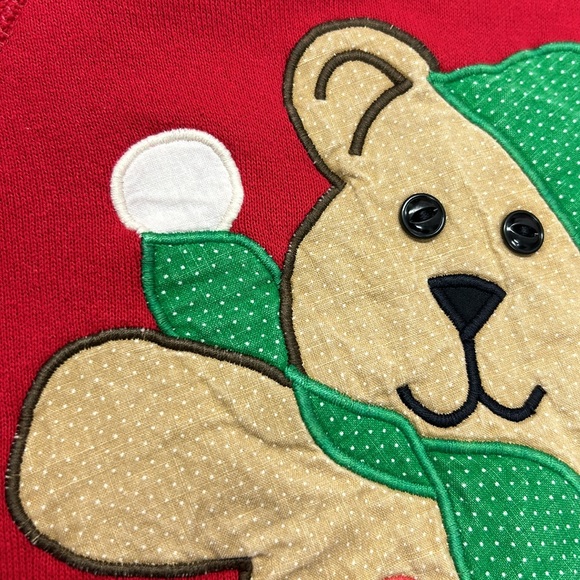 Vintage Bassett-Walker Teddy Bear on Ice Skates Ugly Christmas Sweater Red L - Picture 8 of 13